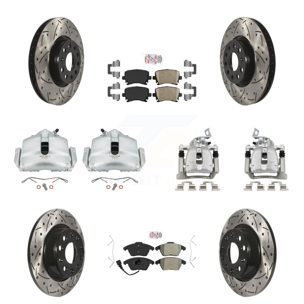 Front Rear Brake Caliper Drilled Slot Rotor Ameribrakes Pad Kit (10Pc) For Volkswagen CC KCD-100713N