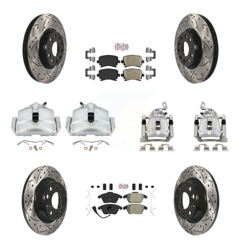 Front Rear Brake Caliper Drilled Slot Rotor Ameribrakes Pad Kit (10Pc) For Volkswagen CC KCD-100715N