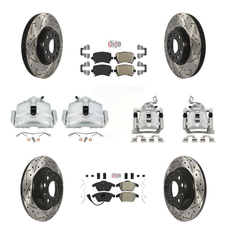 Front Rear Brake Caliper Drilled Slot Rotor Ameribrakes Pad Kit (10Pc) For Volkswagen CC KCD-100715N