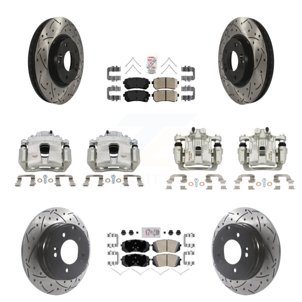 Front Rear Brake Coat Caliper Drill Slot Rotor Ceramic Pad Kit (10Pc) For Hyundai Sonata KCD-100717N