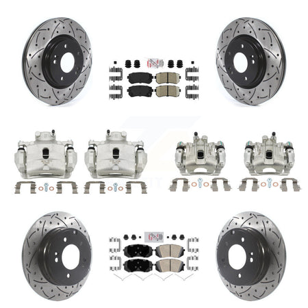 Front Rear Brake Coat Caliper Drill Slot Rotor Ceramic Pad Kit (10Pc) For Hyundai Sonata KCD-100724N