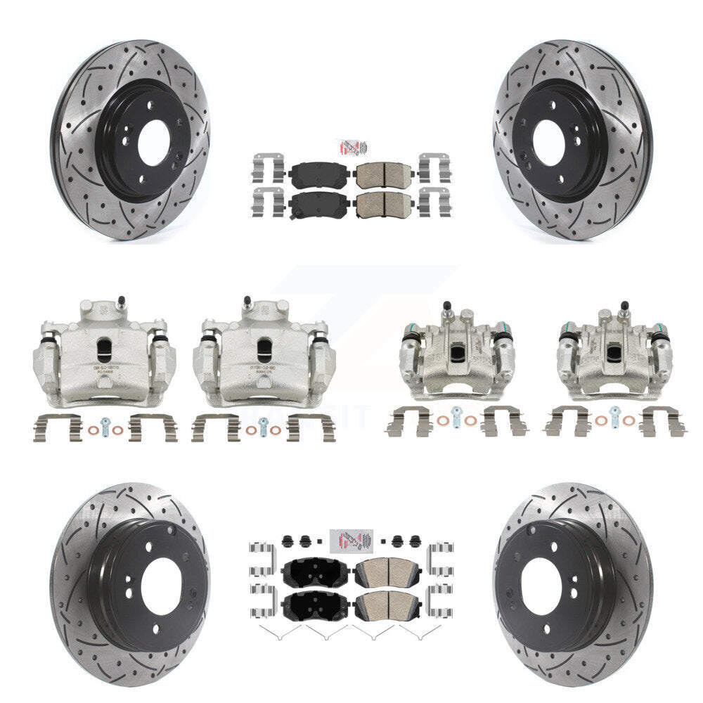 Front Rear Brake Coat Caliper Drill Slot Rotor Ceramic Pad Kit (10Pc) For Hyundai Sonata KCD-100725N