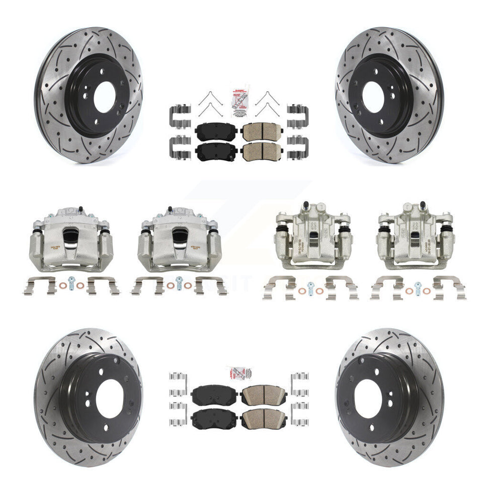 Front Rear Brake Coated Caliper Drilled Slot Rotor Ceramic Pad Kit (10Pc) For Kia Optima KCD-100726N