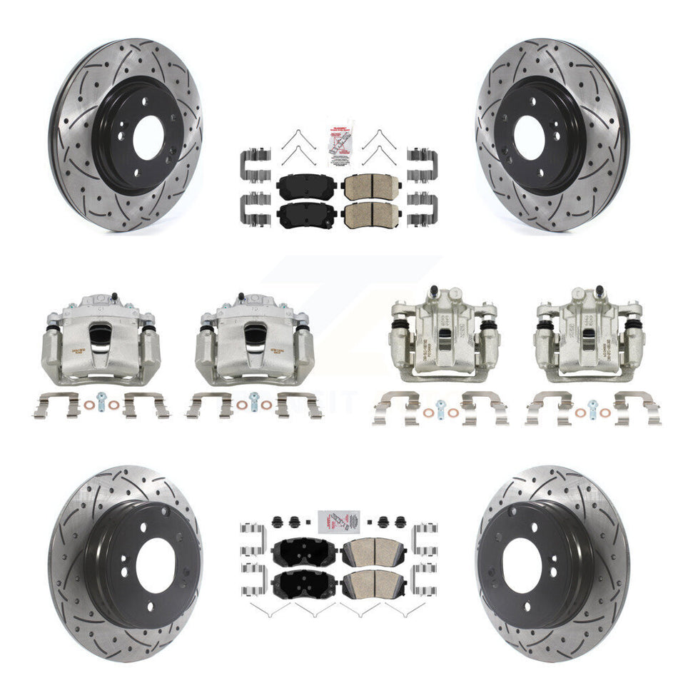 Front Rear Brake Coated Caliper Drilled Slot Rotor Ceramic Pad Kit (10Pc) For Kia Optima KCD-100727N