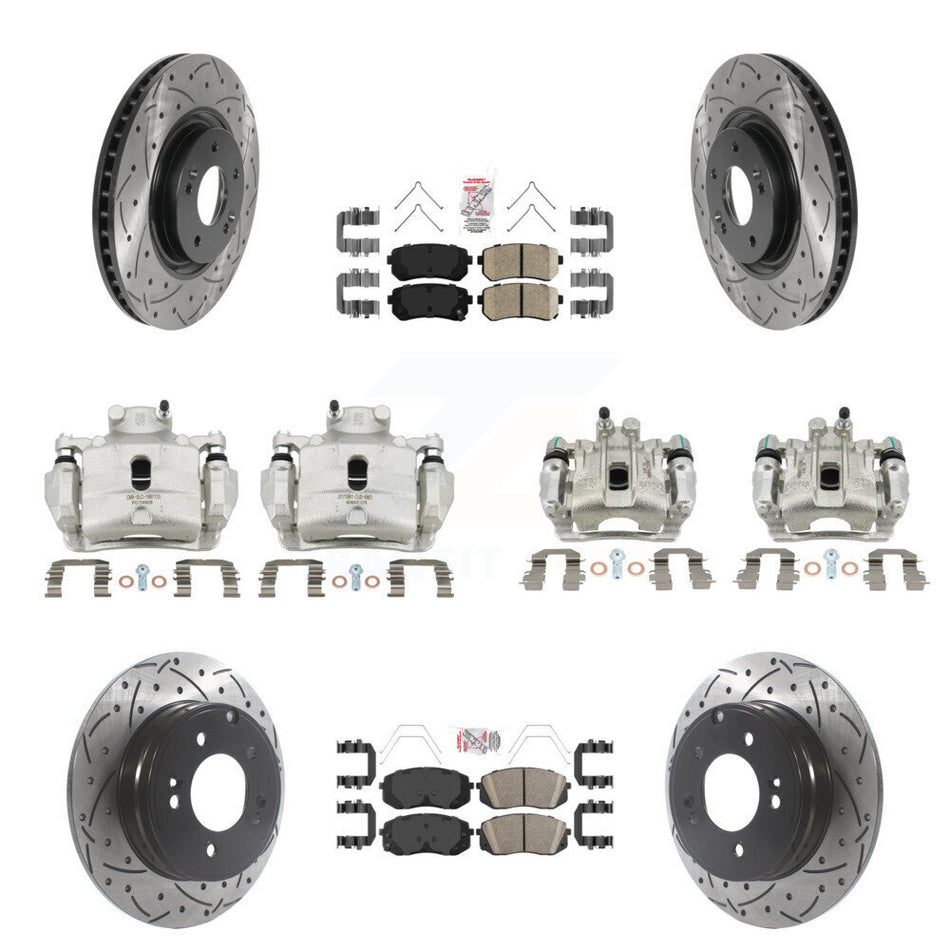 Front Rear Brake Coated Caliper Drilled Slot Rotor Ceramic Pad Kit (10Pc) For Kia Optima KCD-100730N