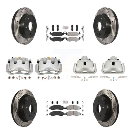 Front Rear Brake Coat Caliper Drill Slot Rotor Semi-Metallic Pad Kit (10Pc) For Ram 1500 KCD-100731N