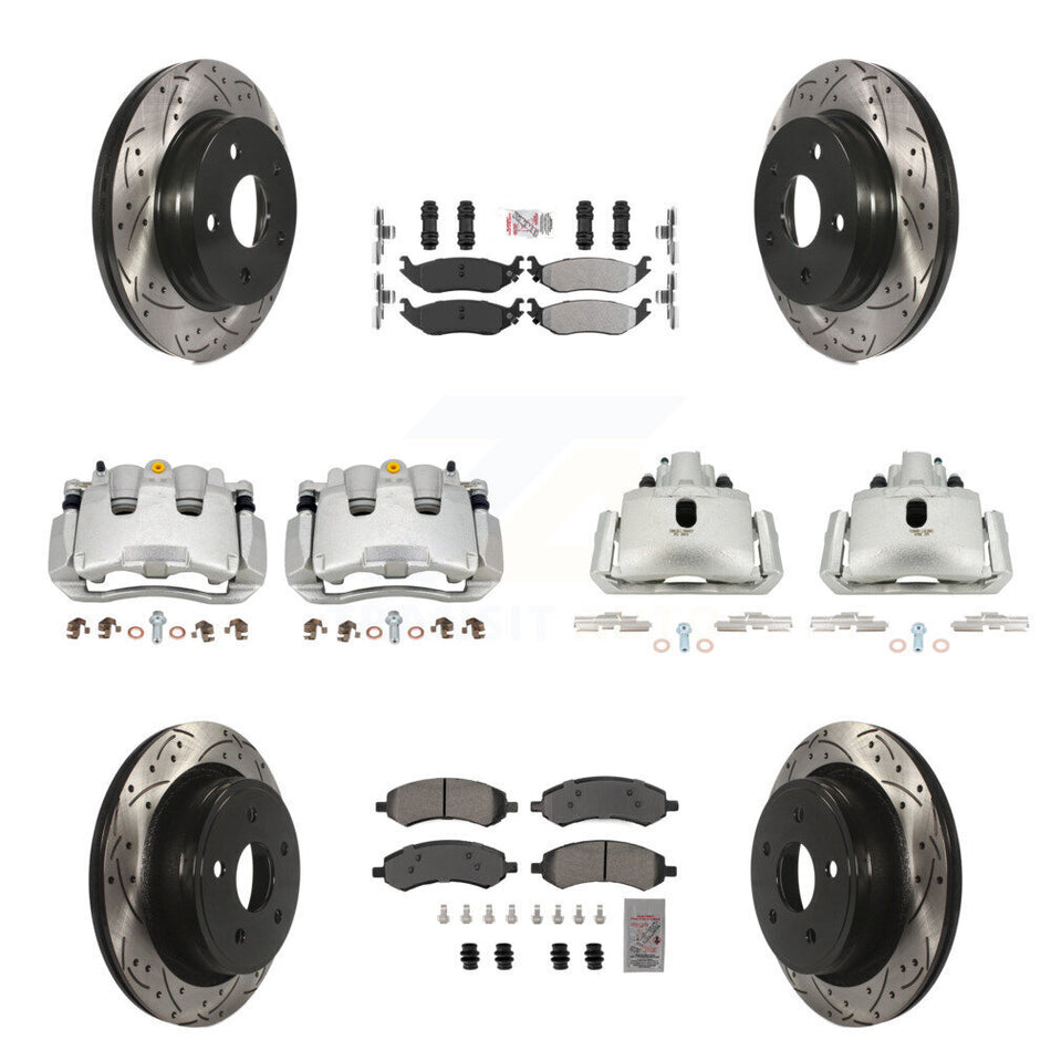 Front Rear Brake Coat Caliper Drill Slot Rotor Semi-Metallic Pad Kit (10Pc) For Ram 1500 KCD-100733N
