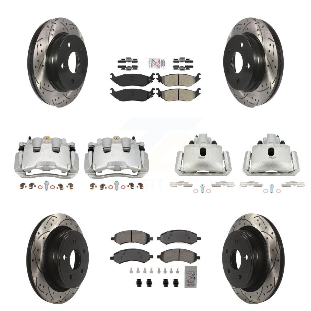 Front Rear Brake Coat Caliper Drill Slot Rotor Semi-Metallic Pad Kit (10Pc) For Ram 1500 KCD-100734N