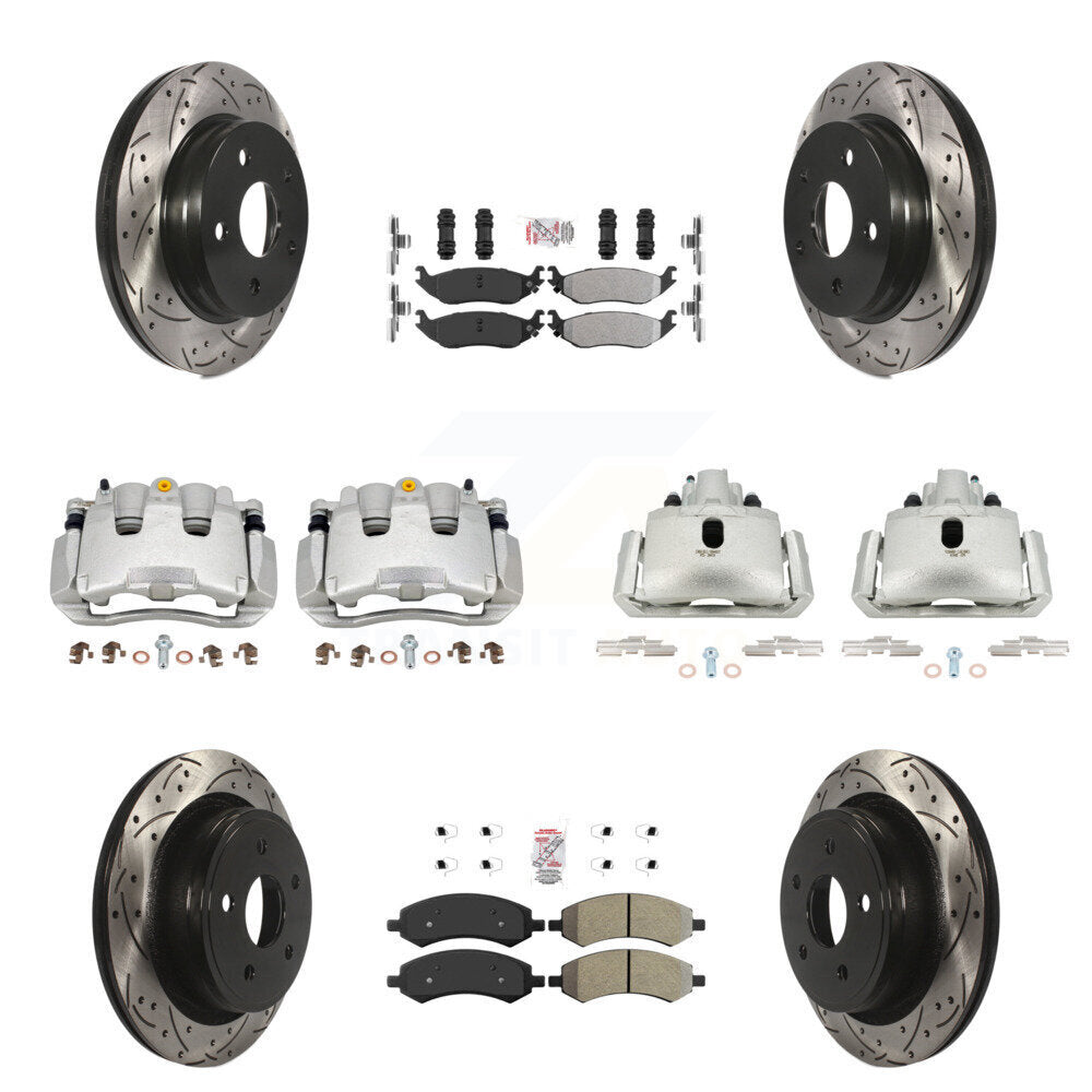 Front Rear Brake Coat Caliper Drill Slot Rotor Semi-Metallic Pad Kit (10Pc) For Ram 1500 KCD-100735N