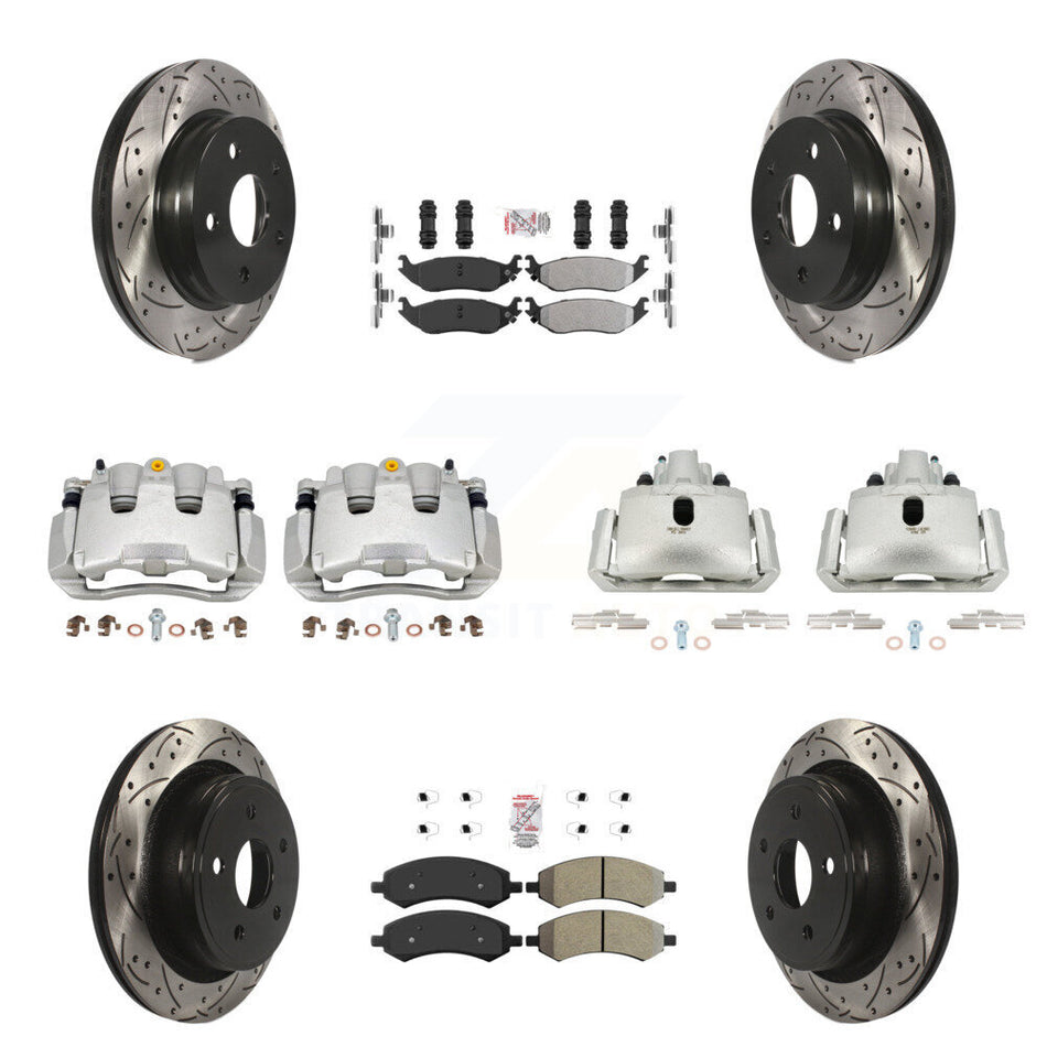 Front Rear Brake Coat Caliper Drill Slot Rotor Semi-Metallic Pad Kit (10Pc) For Ram 1500 KCD-100735N