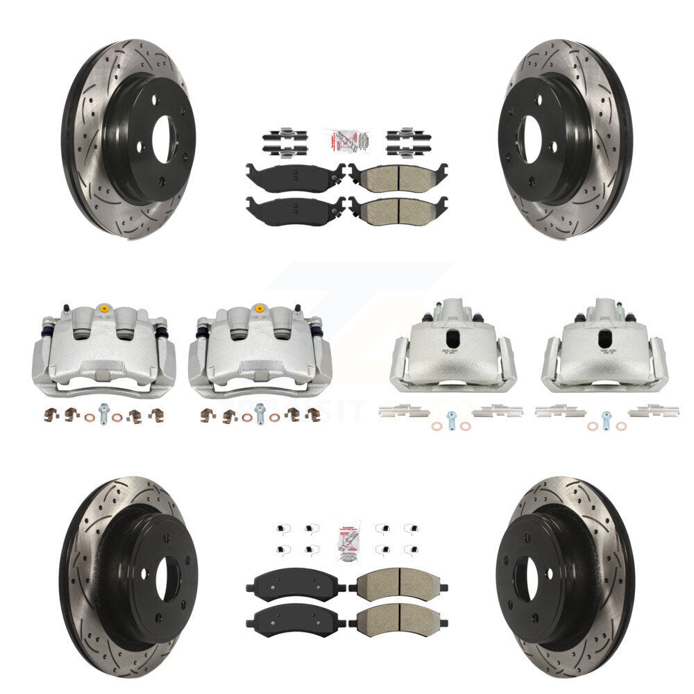 Front Rear Brake Coat Caliper Drill Slot Rotor Semi-Metallic Pad Kit (10Pc) For Ram 1500 KCD-100736N