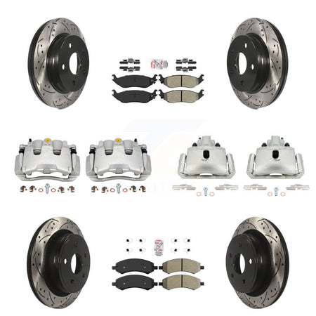 Front Rear Brake Coat Caliper Drill Slot Rotor Semi-Metallic Pad Kit (10Pc) For Ram 1500 KCD-100736N