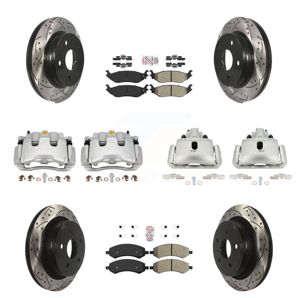 Front Rear Brake Coat Caliper Drill Slot Rotor Semi-Metallic Pad Kit (10Pc) For Ram 1500 KCD-100736N