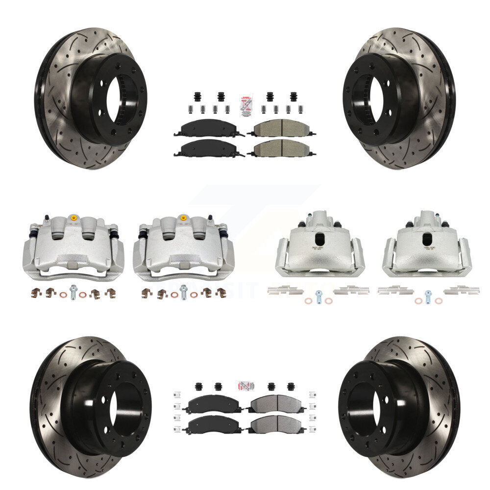Front Rear Brake Coat Caliper Drill Slot Rotor Semi-Metallic Pad Kit (10Pc) For Ram 1500 KCD-100737N
