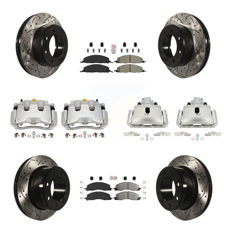 Front Rear Brake Coat Caliper Drill Slot Rotor Semi-Metallic Pad Kit (10Pc) For Ram 1500 KCD-100737N
