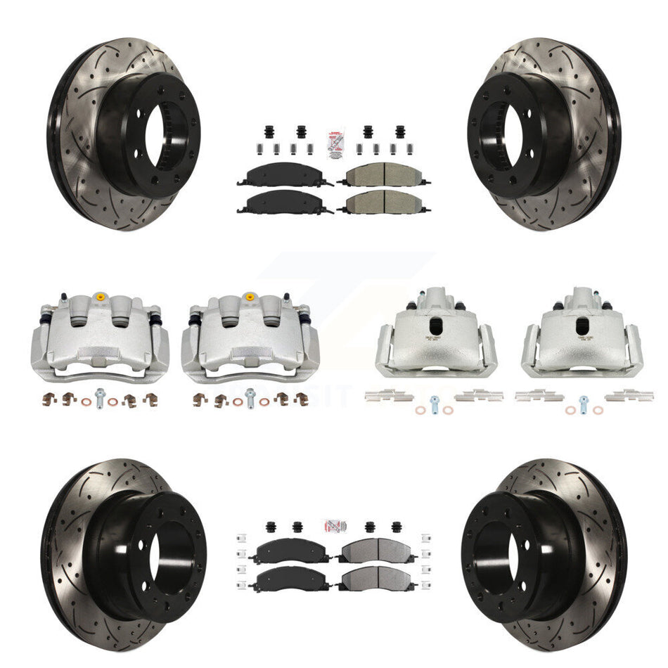 Front Rear Brake Coat Caliper Drill Slot Rotor Semi-Metallic Pad Kit (10Pc) For Ram 1500 KCD-100737N