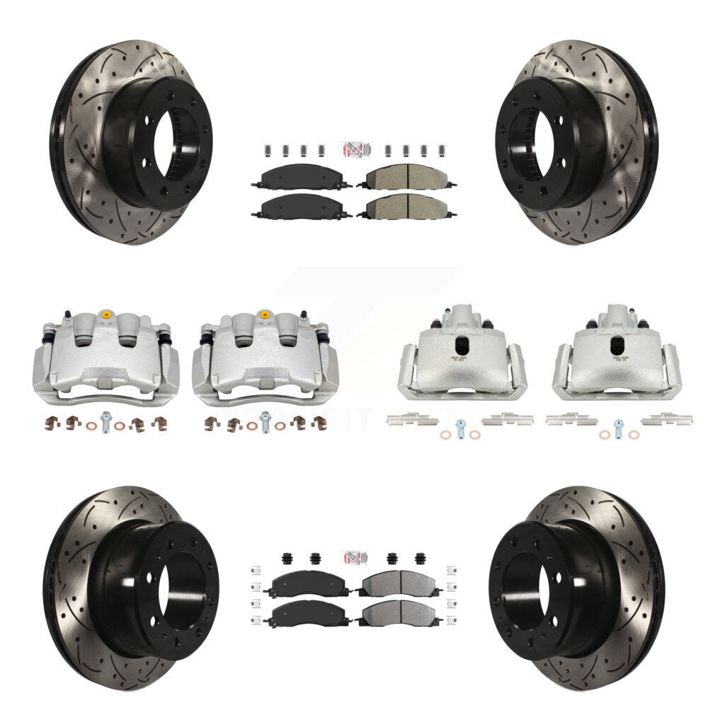 Front Rear Brake Coat Caliper Drill Slot Rotor Semi-Metallic Pad Kit (10Pc) For Ram 1500 KCD-100738N