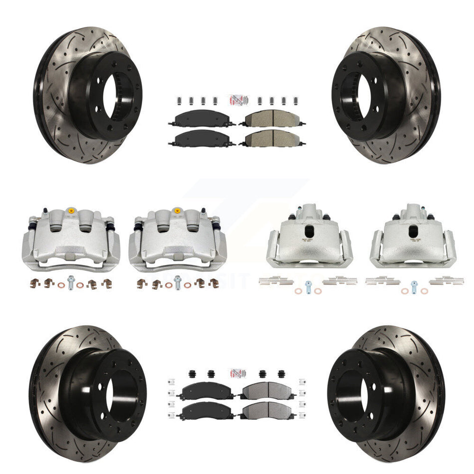 Front Rear Brake Coat Caliper Drill Slot Rotor Semi-Metallic Pad Kit (10Pc) For Ram 1500 KCD-100738N