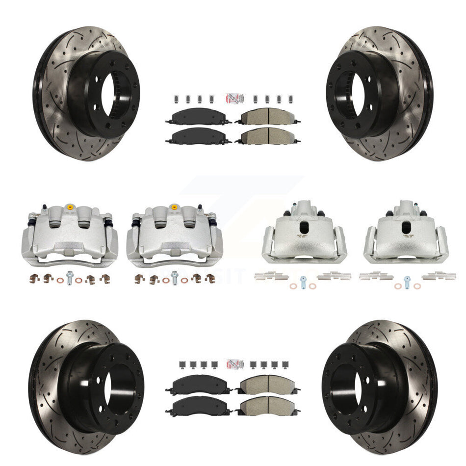 Front Rear Brake Coat Caliper Drill Slot Rotor Semi-Metallic Pad Kit (10Pc) For Ram 1500 KCD-100740N