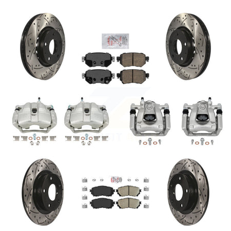 Front Rear Disc Brake Coated Caliper Drill Slot Rotor Ceramic Pad Kit (10Pc) For Mazda 6 KCD-100750N