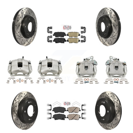 Front Rear Brake Caliper Drill Slotted Rotors Ceramic Pad Kit (10Pc) For Hyundai Elantra KCD-100753N