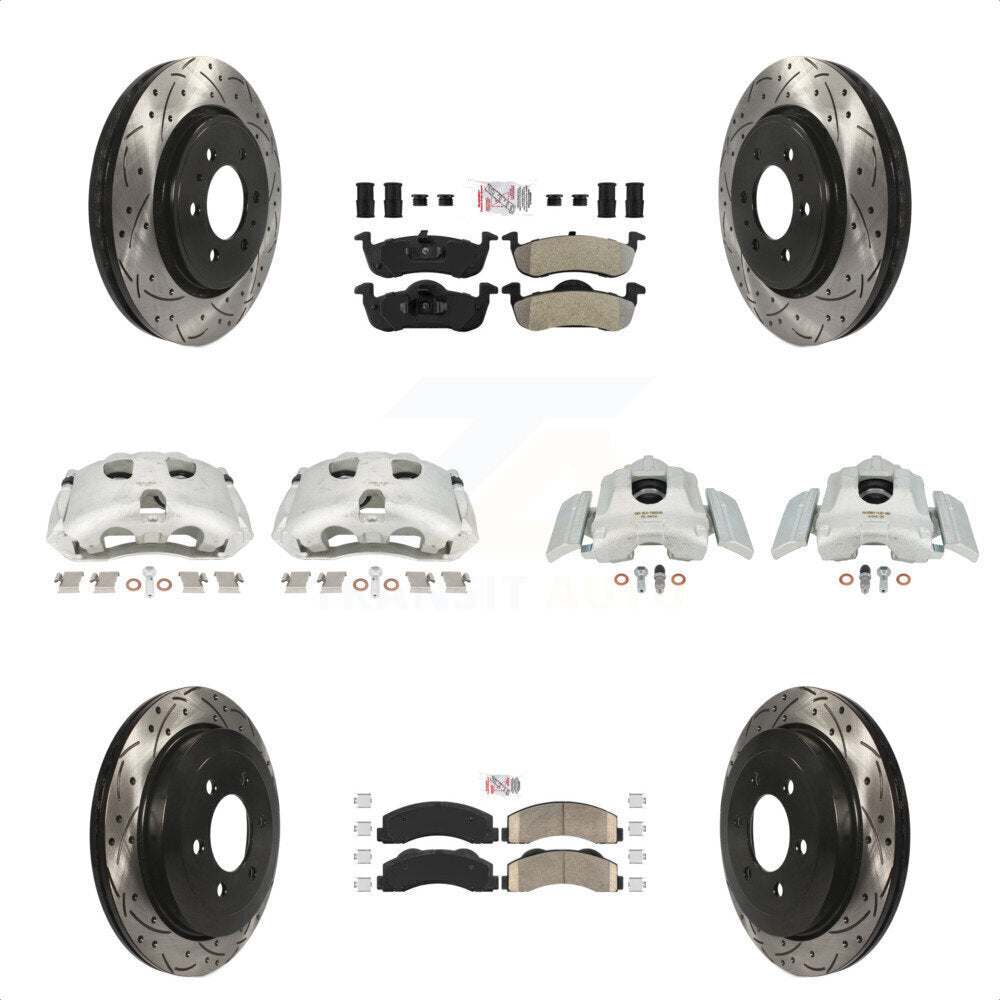 Front Rear Disc Brake Coated Caliper Drilled Slotted Rotors And PADSMATERIAL Pads Kit (10Pc) For 2010-2017 Ford Expedition Lincoln Navigator KCD-100759N by Transit Auto