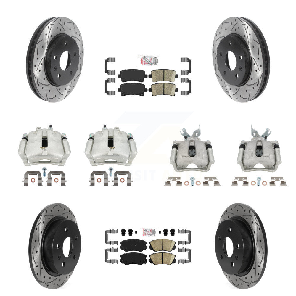 Front Rear Brake Caliper Drill Slotted Rotor Ceramic Pad Kit (10Pc) For Chevrolet Malibu KCD-100765N