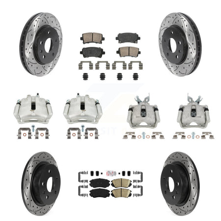 Front Rear Brake Caliper Drill Slotted Rotor Ceramic Pad Kit (10Pc) For Chevrolet Malibu KCD-100766N