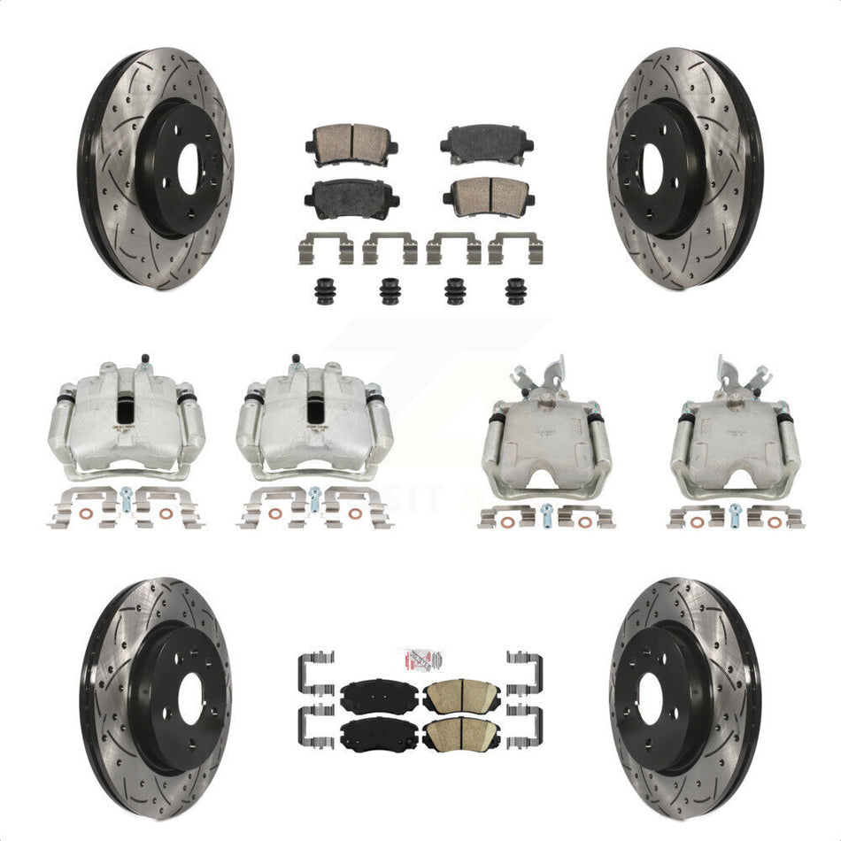 Front Rear Disc Brake Coated Caliper Drilled Slotted Rotors And Ceramic Pads Kit (10Pc) For Chevrolet Impala Malibu KCD-100768N by Transit Auto