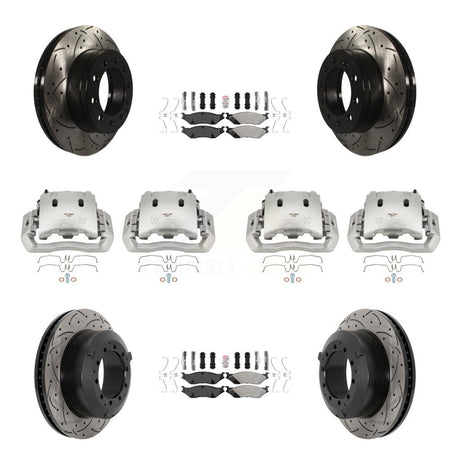 Front Rear Brake Caliper Drill Slotted Rotor Semi-Metallic Pad Kit (10Pc) For Ford F-450 KCD-100771N