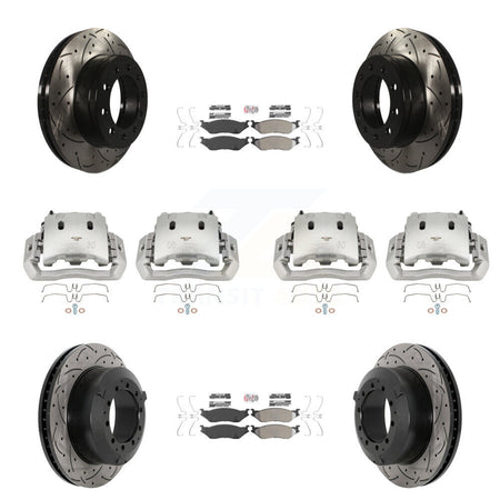 Front Rear Brake Caliper Drill Slotted Rotor Semi-Metallic Pad Kit (10Pc) For Ford F-450 KCD-100774N