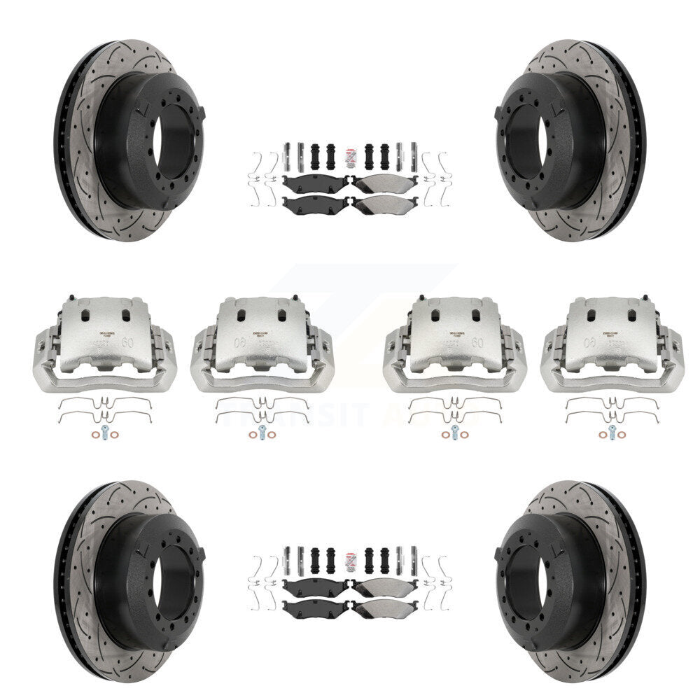 Front Rear Disc Brake Coated Caliper Drilled Slot Rotor Semi-Metallic Pad Kit (10Pc) For KCD-100775N