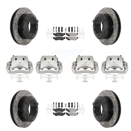 Front Rear Disc Brake Coated Caliper Drilled Slot Rotor Semi-Metallic Pad Kit (10Pc) For KCD-100775N