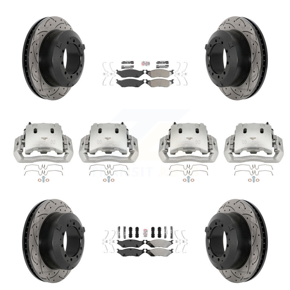 Front Rear Disc Brake Coated Caliper Drilled Slot Rotor Semi-Metallic Pad Kit (10Pc) For KCD-100776N