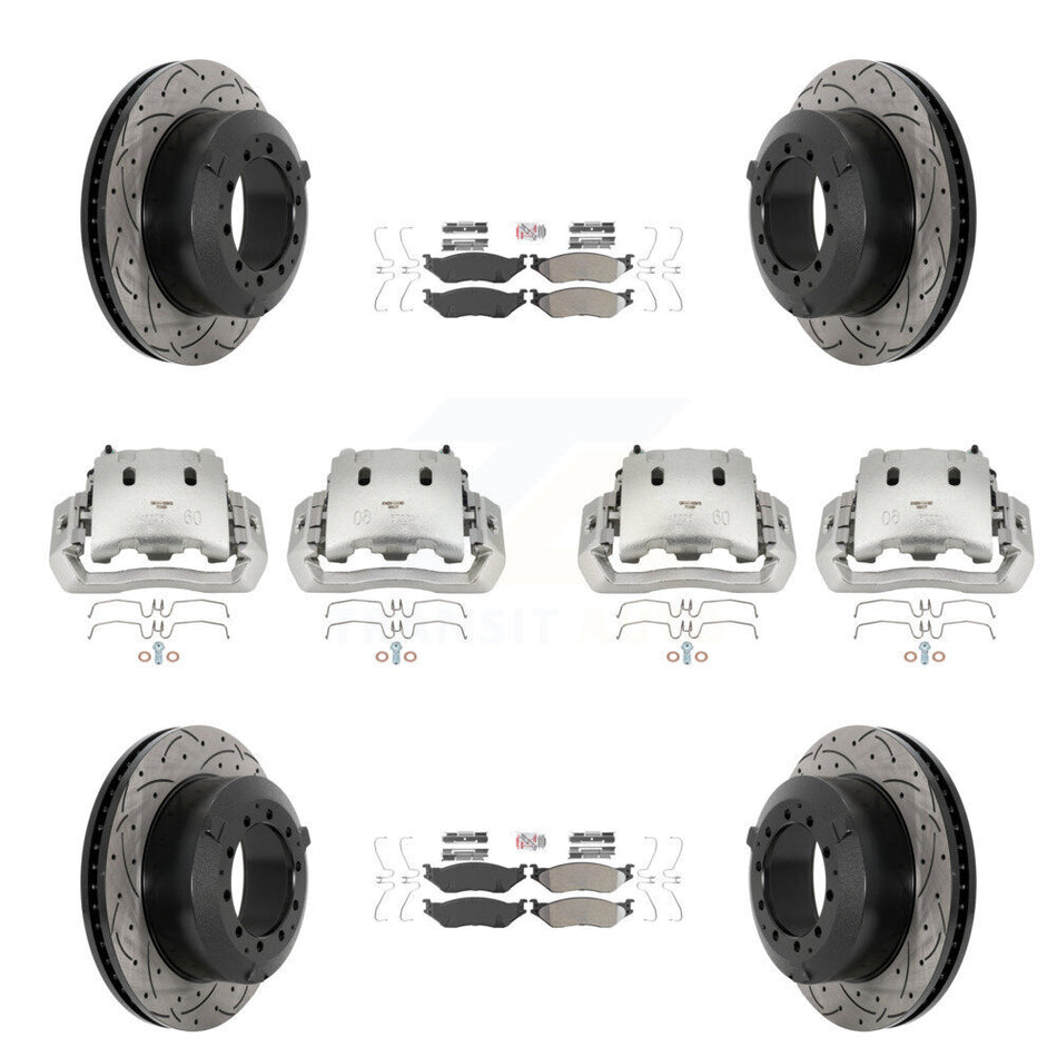 Front Rear Disc Brake Coated Caliper Drilled Slot Rotor Semi-Metallic Pad Kit (10Pc) For KCD-100778N