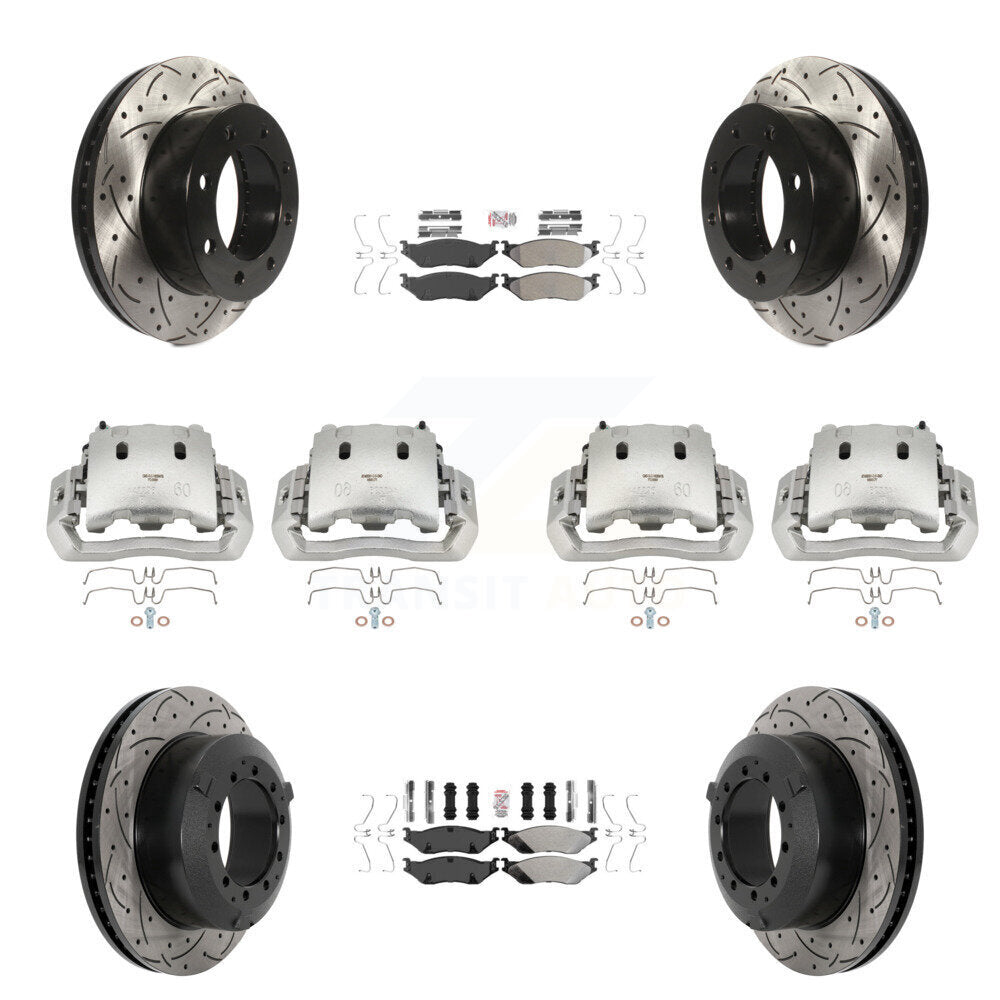 Front Rear Disc Brake Coated Caliper Drilled Slot Rotor Semi-Metallic Pad Kit (10Pc) For KCD-100780N