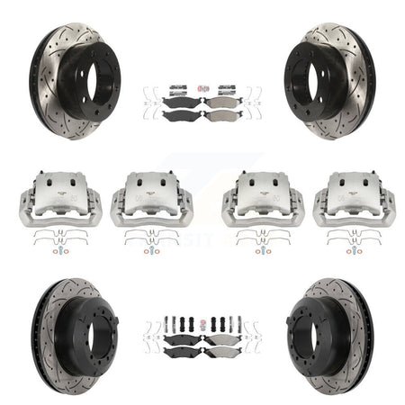 Front Rear Disc Brake Coated Caliper Drilled Slot Rotor Semi-Metallic Pad Kit (10Pc) For KCD-100780N
