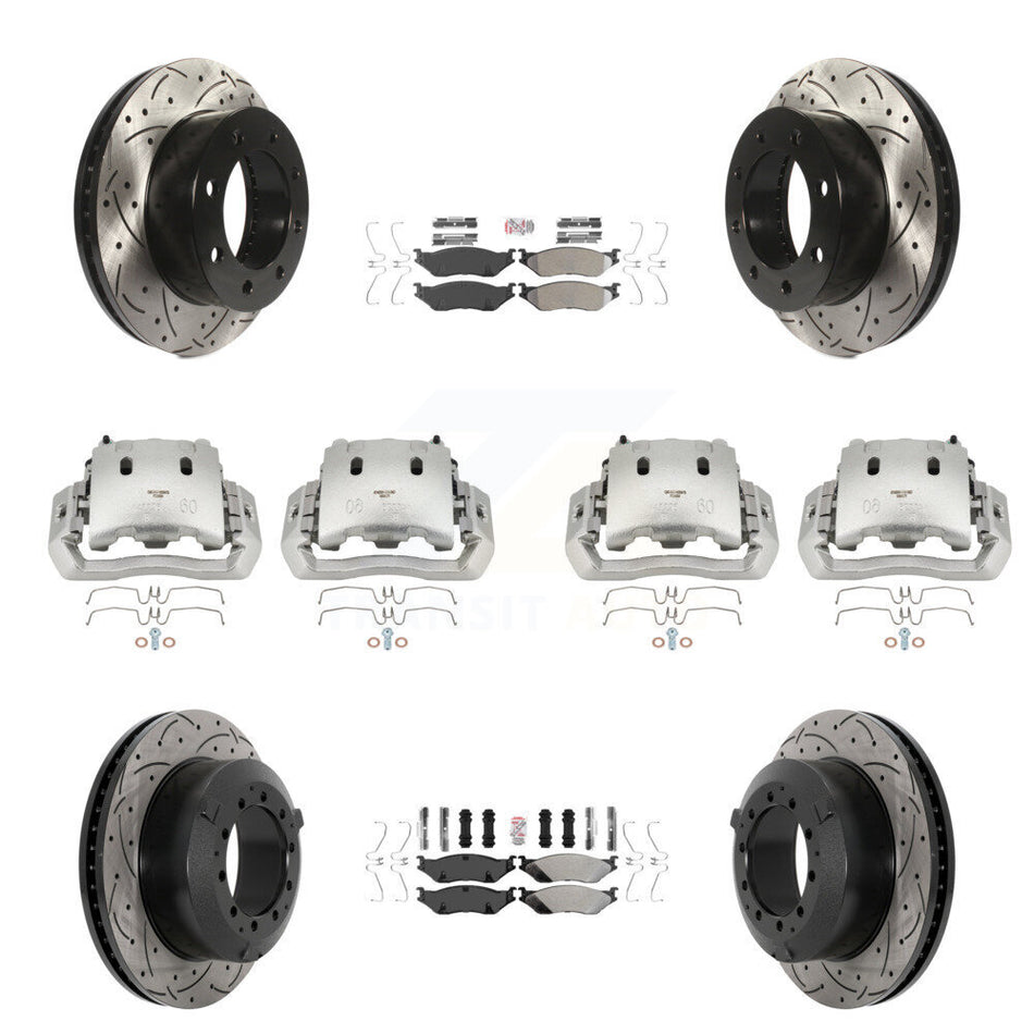 Front Rear Disc Brake Coated Caliper Drilled Slot Rotor Semi-Metallic Pad Kit (10Pc) For KCD-100780N