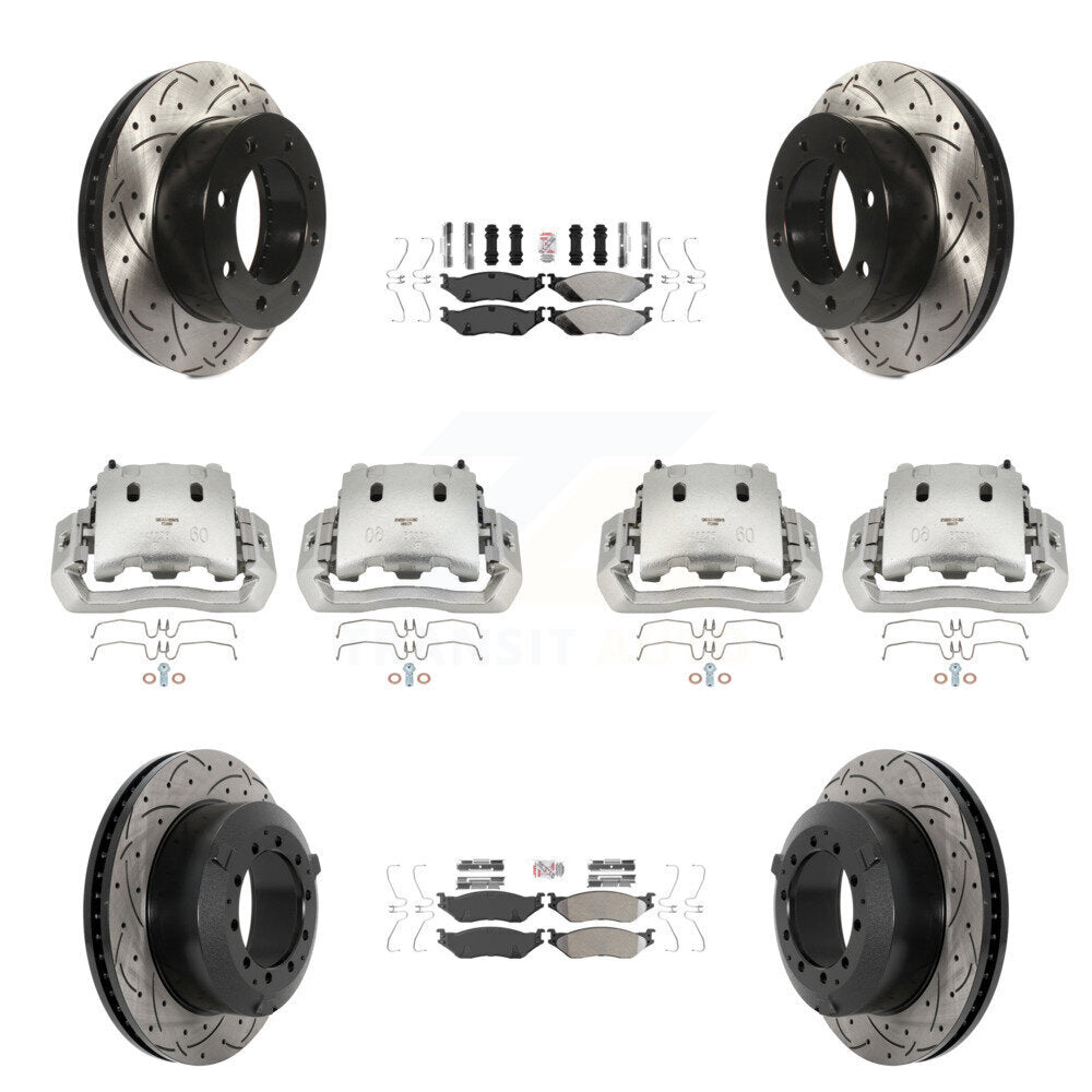 Front Rear Disc Brake Coated Caliper Drilled Slot Rotor Semi-Metallic Pad Kit (10Pc) For KCD-100781N