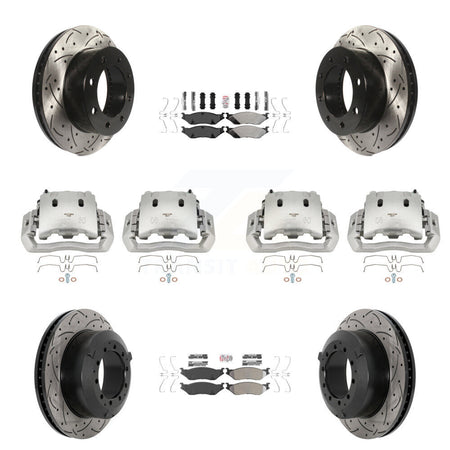 Front Rear Disc Brake Coated Caliper Drilled Slot Rotor Semi-Metallic Pad Kit (10Pc) For KCD-100781N