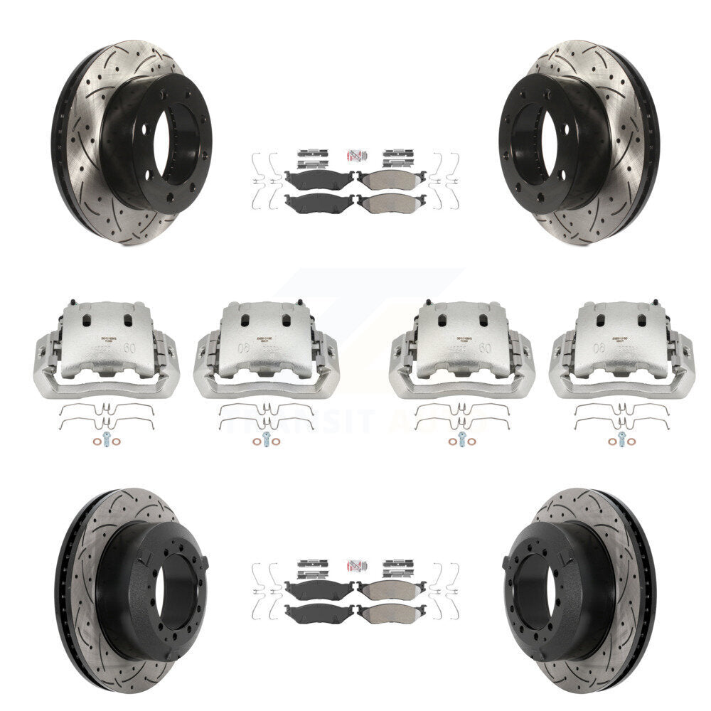 Front Rear Disc Brake Coated Caliper Drilled Slot Rotor Semi-Metallic Pad Kit (10Pc) For KCD-100782N