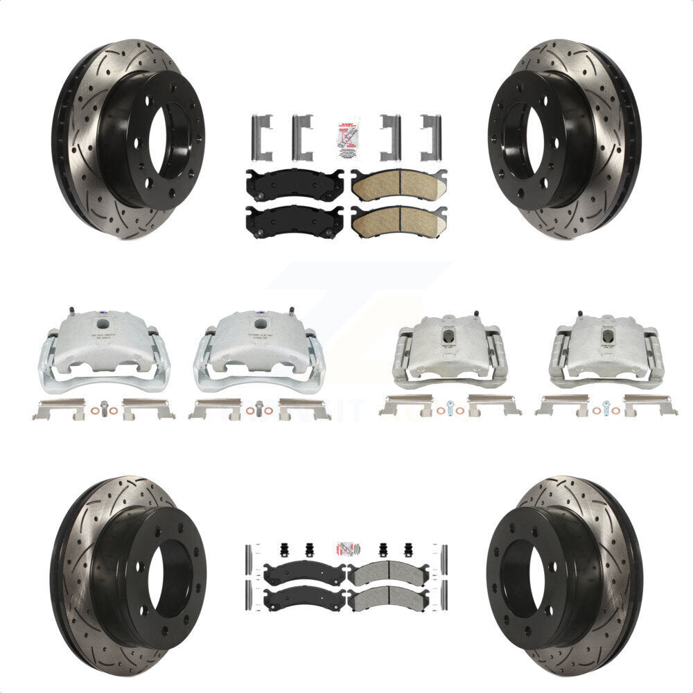 Front Rear Disc Brake Coated Caliper Drilled Slotted Rotors And PADSMATERIAL Pad Kit (10Pc) For Chevrolet Silverado 2500 HD GMC Sierra 3500 Classic Suburban Yukon XL Avalanche KCD-100783N by Transit Auto