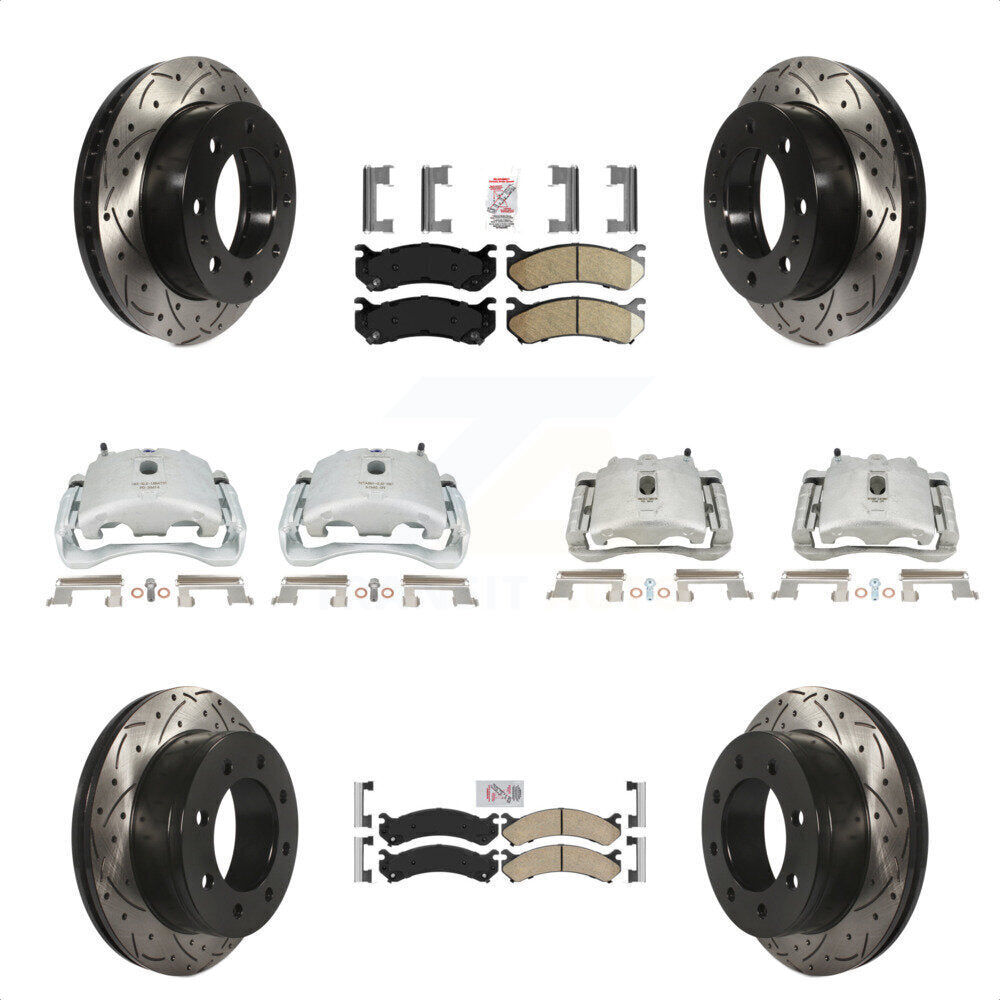 Front Rear Disc Brake Coated Caliper Drilled Slotted Rotors And Ceramic Pads Kit (10Pc) For Chevrolet Silverado 2500 HD GMC Sierra 3500 Classic Suburban Yukon XL Avalanche KCD-100785N by Transit Auto