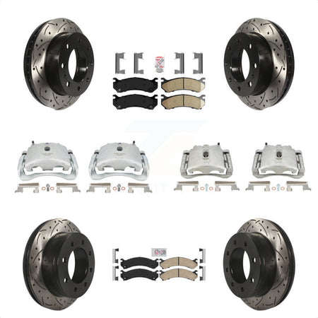 Front Rear Disc Brake Coated Caliper Drilled Slotted Rotors And Ceramic Pads Kit (10Pc) For Chevrolet Silverado 2500 HD GMC Sierra 3500 Classic Suburban Yukon XL Avalanche KCD-100785N by Transit Auto