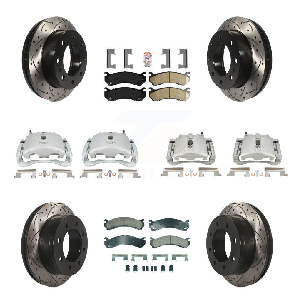 Front Rear Disc Brake Coated Caliper Drilled Slotted Rotors And Ceramic Pads Kit (10Pc) For Chevrolet Silverado 2500 HD GMC Sierra 3500 Classic Suburban Yukon XL Avalanche KCD-100787N by Transit Auto