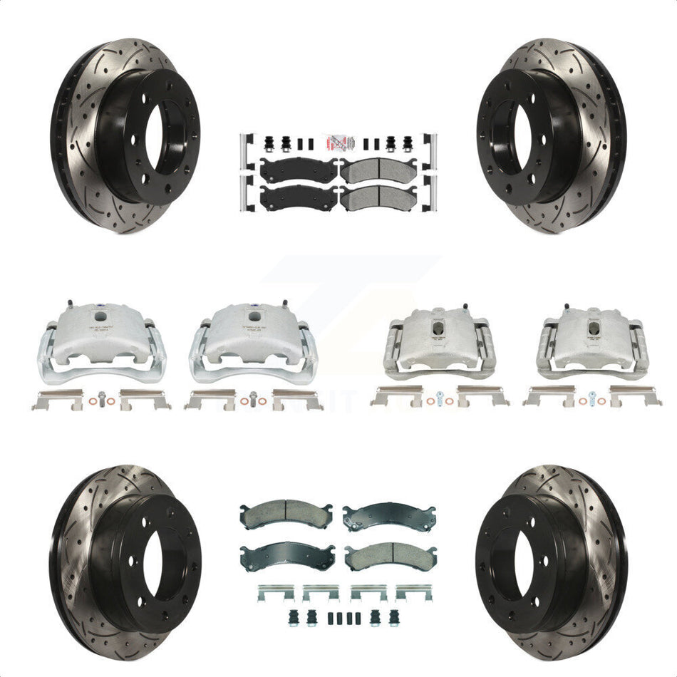 Front Rear Brake Coated Caliper Drill Slotted Rotors Semi-Metallic Pad Kit (10Pc) For Chevrolet Silverado 2500 HD GMC Sierra Hummer H2 1500 Suburban Yukon XL Avalanche Classic KCD-100794N by Transit Auto