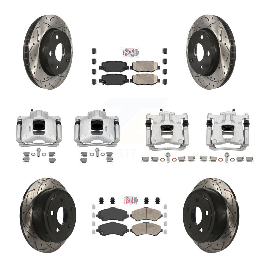 Front Rear Brake Coat Caliper Drill Slot Rotors Ceramic Pad Kit (10Pc) For Jeep Wrangler KCD-100795N
