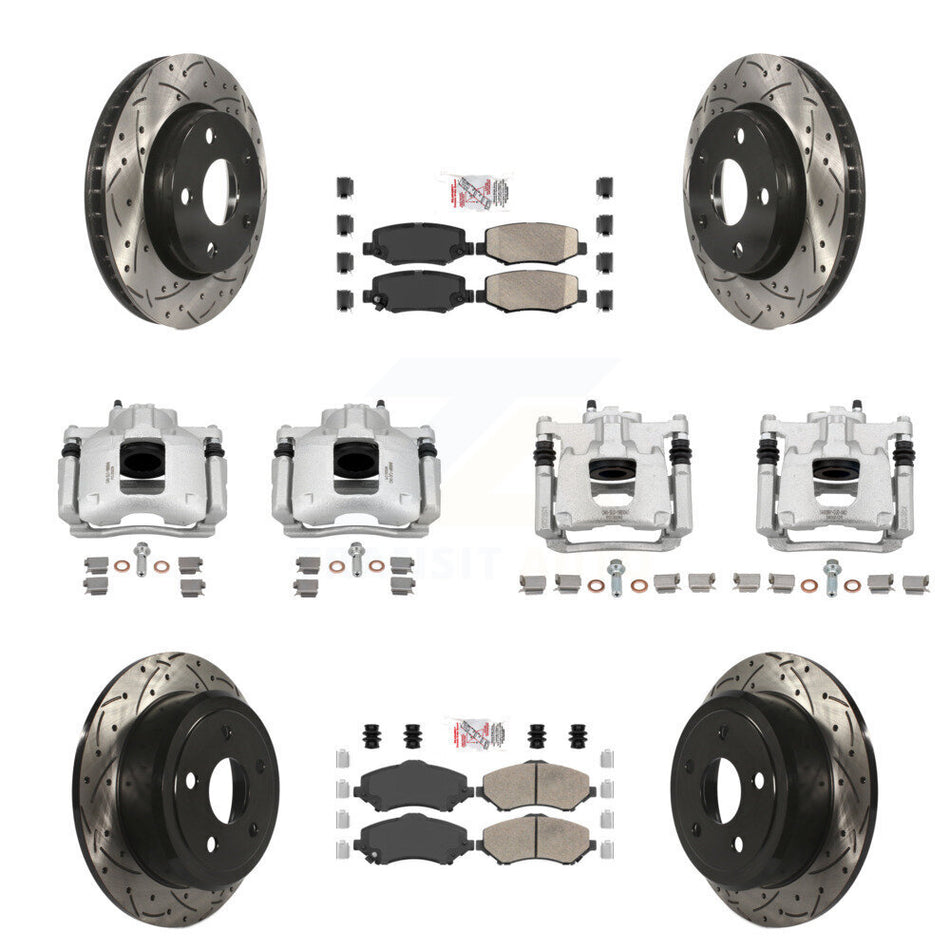 Front Rear Brake Coat Caliper Drill Slot Rotors Ceramic Pad Kit (10Pc) For Jeep Wrangler KCD-100795N