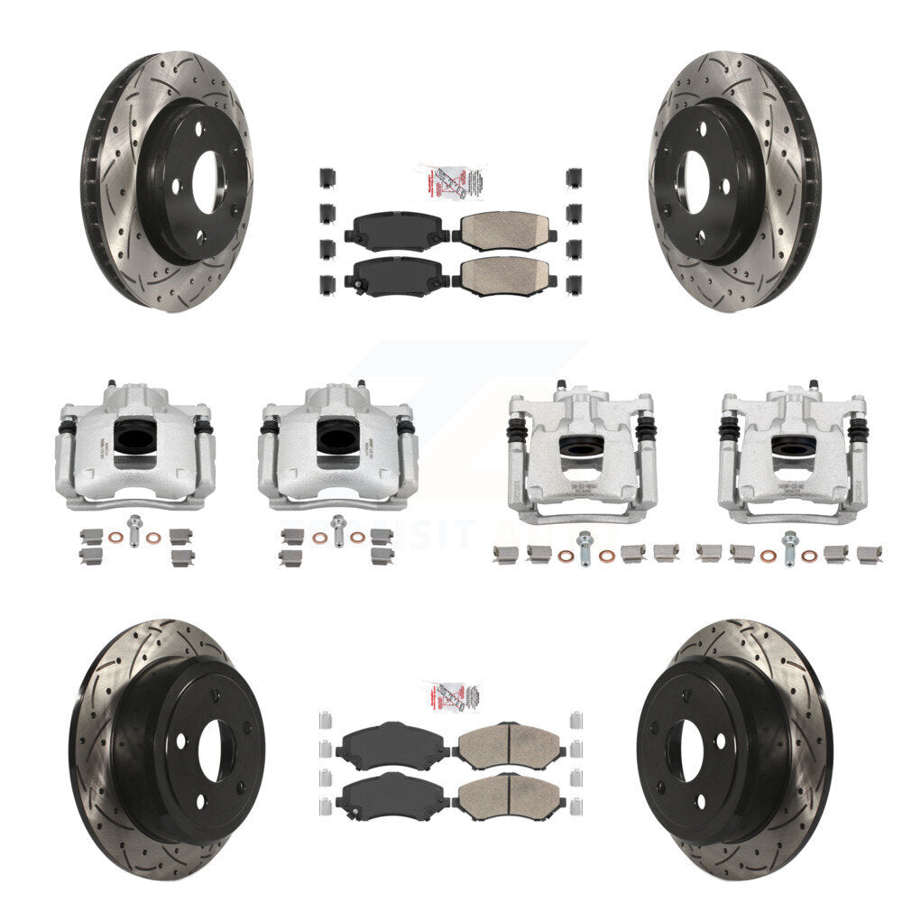 Front Rear Brake Coat Caliper Drill Slot Rotors Ceramic Pad Kit (10Pc) For Jeep Wrangler KCD-100797N