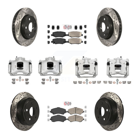 Front Rear Brake Coat Caliper Drill Slot Rotors Ceramic Pad Kit (10Pc) For Jeep Wrangler KCD-100798N